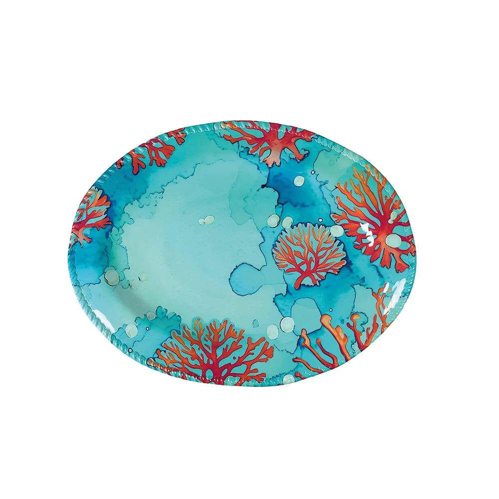 Coral melamine oval tray 43.5x21x2.5cm
