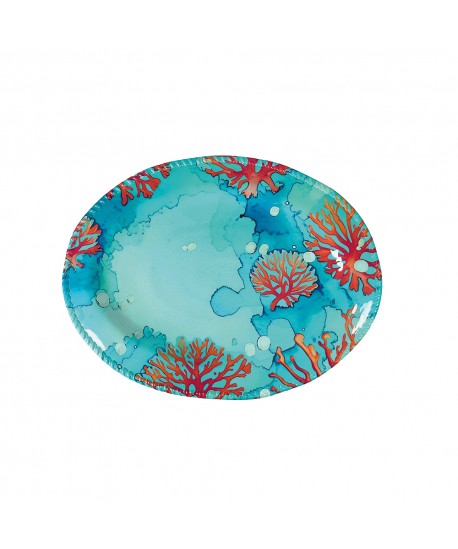 Coral melamine oval tray 43.5x21x2.5cm
