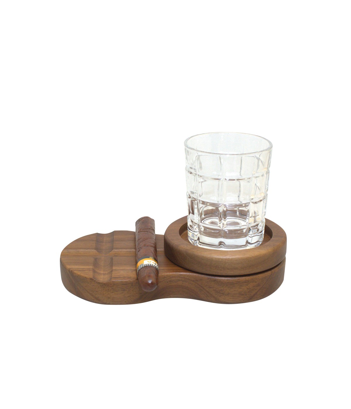 Whiskey glass 310ml with wooden tray
