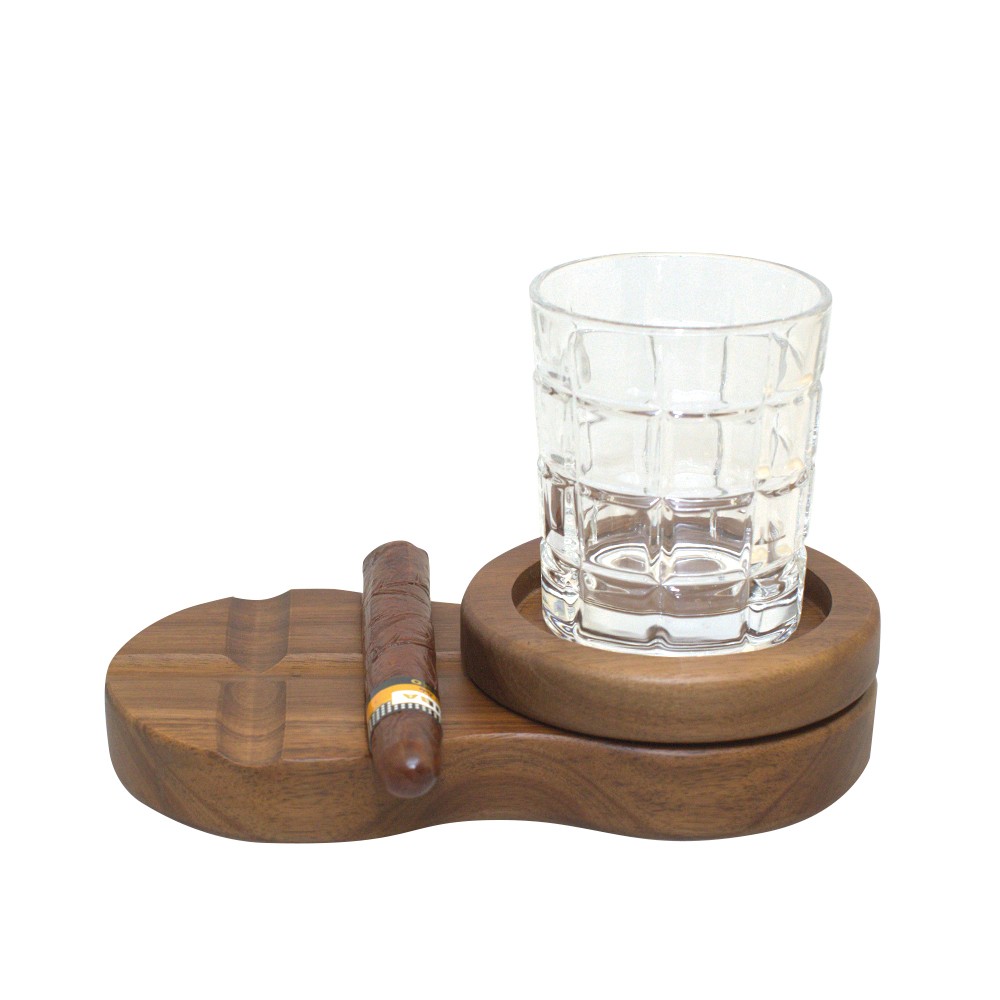 Whiskey glass 310ml with wooden tray