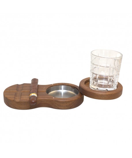 Whiskey glass 310ml with wooden tray