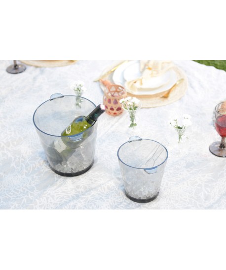 Smoked ice bucket with tongs 16.6x16.6x17cm