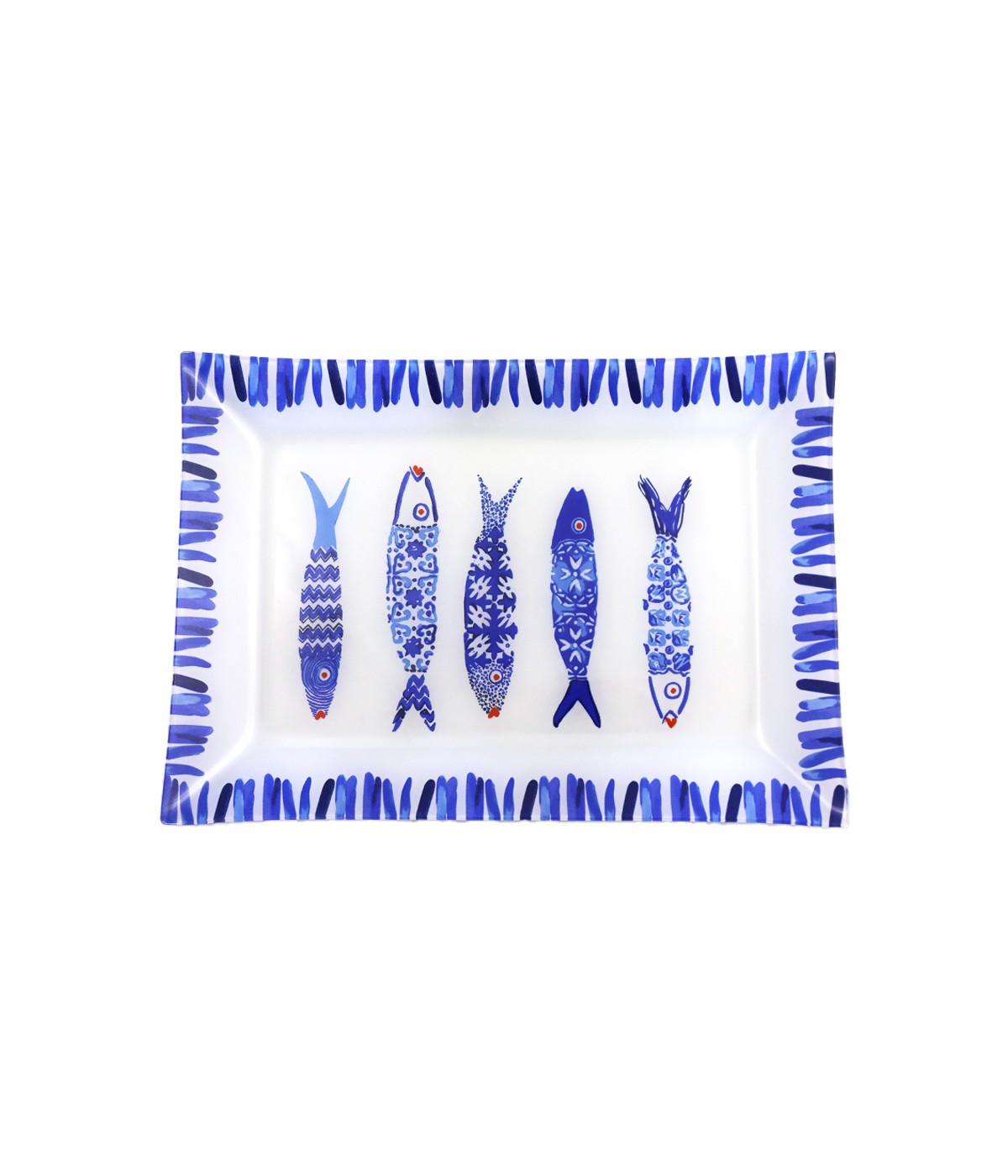 Plat rectangulaire poisson bleu 35x25x2.8cm - Lot de 6