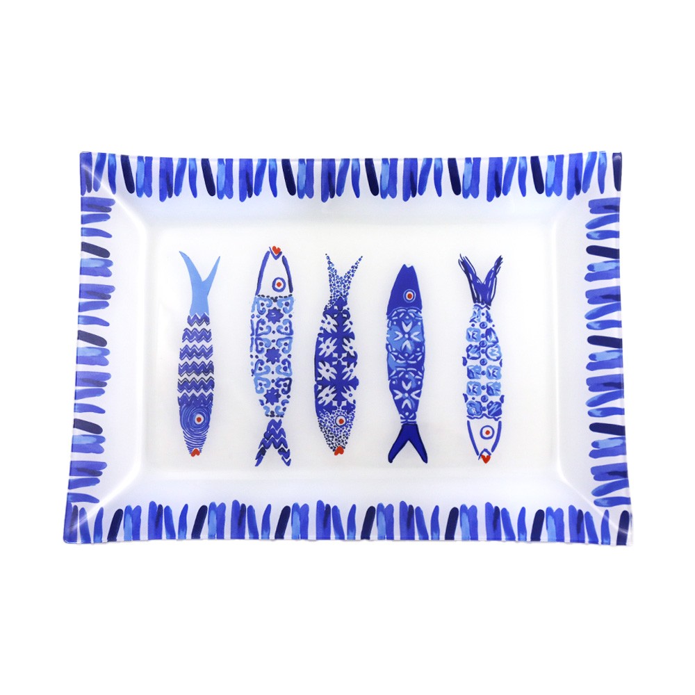 Plat rectangulaire poisson bleu 35x25x2.8cm - Lot de 6