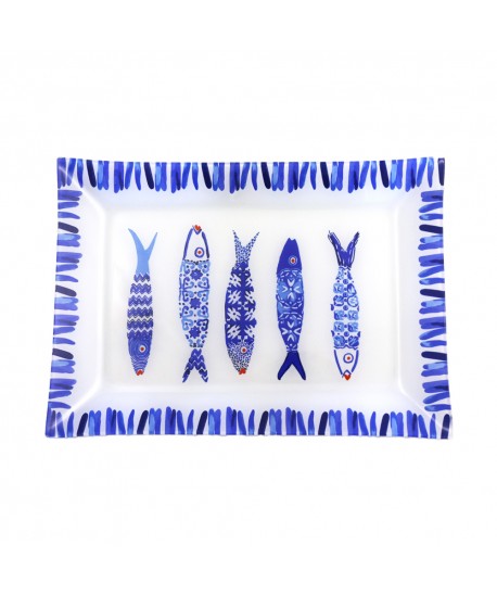 Plat rectangulaire poisson bleu 35x25x2.8cm - Lot de 6