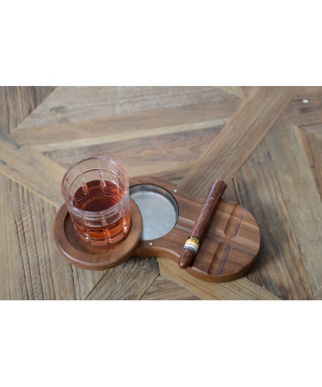 Whiskey glass 310ml with wooden tray