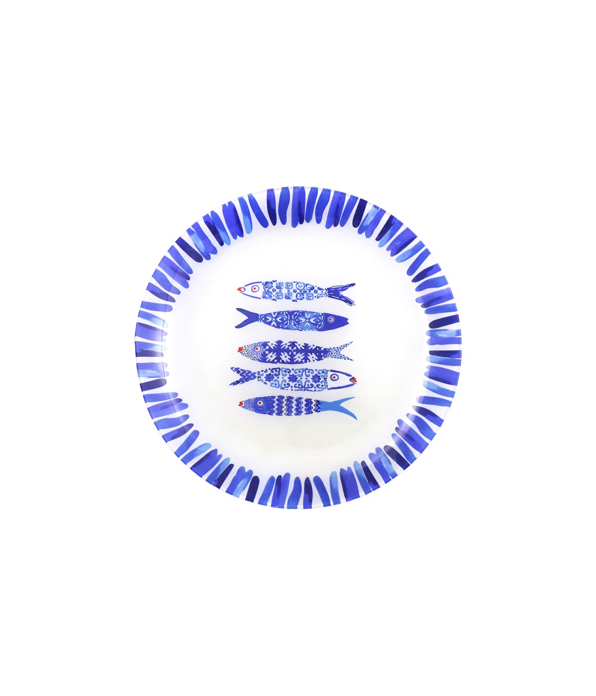 Assiette plate poisson bleu 25x25x1.5cm - lot de 6