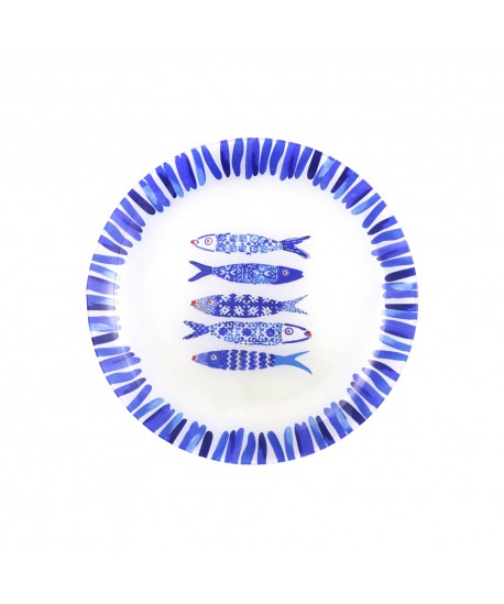 Assiette plate poisson bleu 25x25x1.5cm - lot de 6