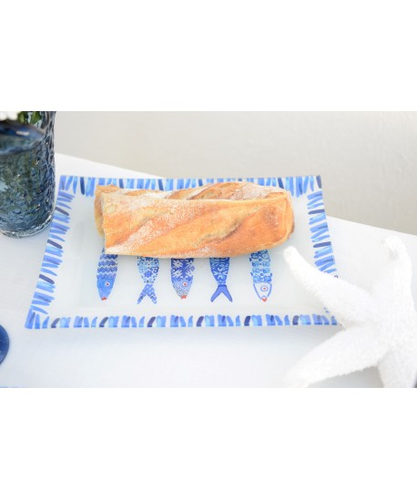 Plat rectangulaire poisson bleu 35x25x2.8cm - Lot de 6