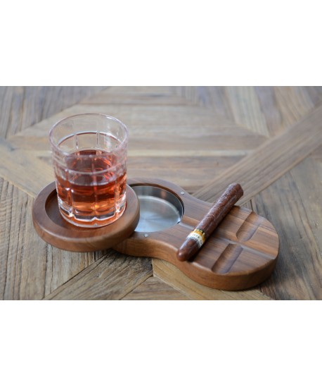 Whiskey glass 310ml with wooden tray