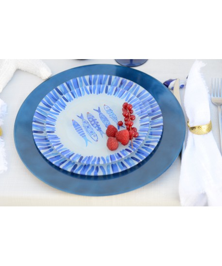 Assiette à dessert poisson bleu 20x20x1.3cm  - lot de 6