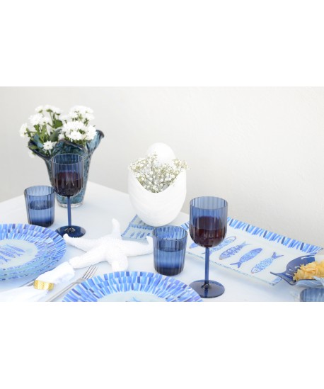 Plat rectangulaire poisson bleu 35x25x2.8cm - Lot de 6