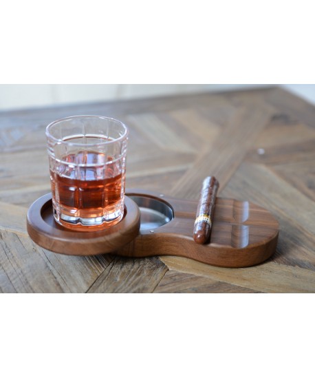 Whiskey glass 310ml with wooden tray