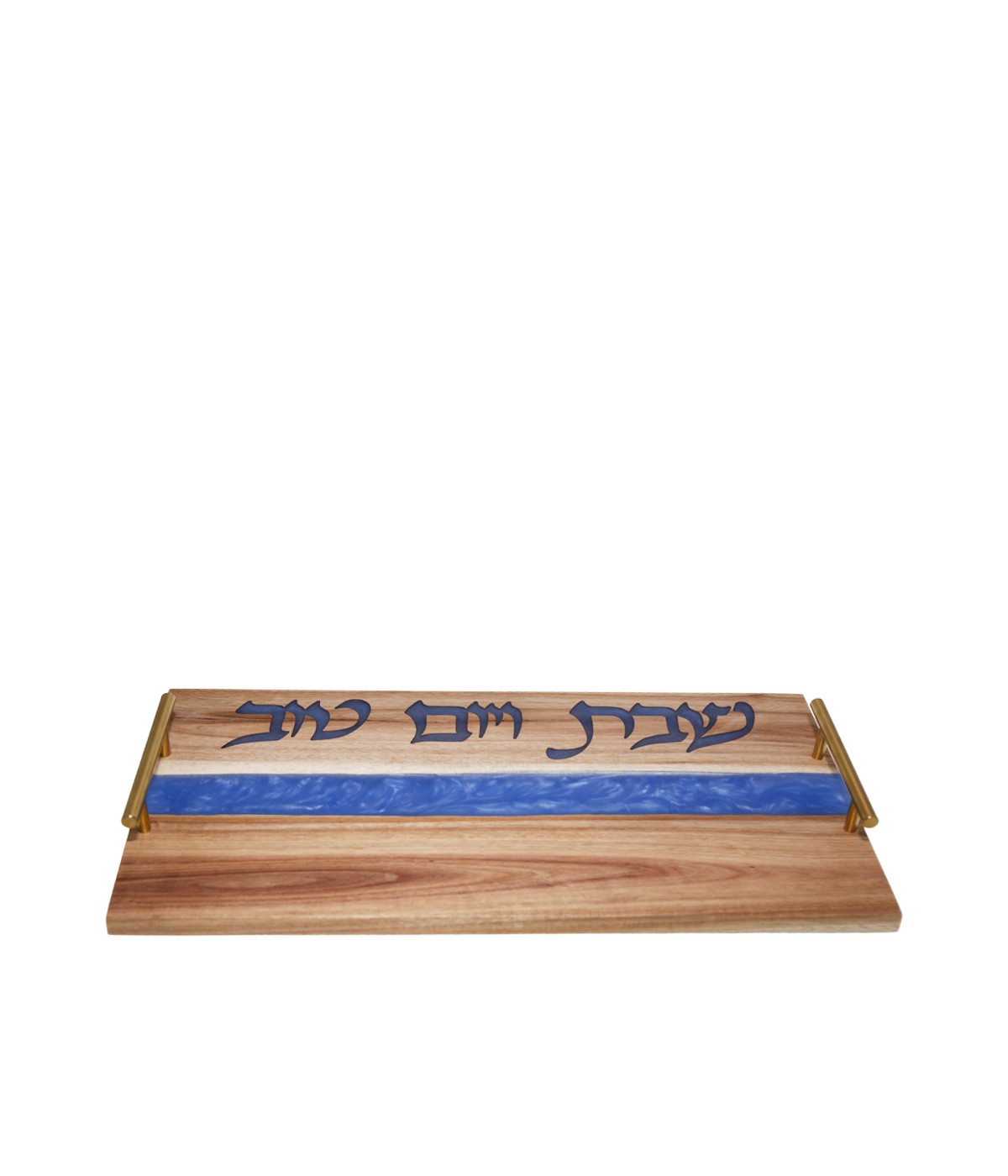 Wooden tray with blue resin handles 46x23x1.5cm