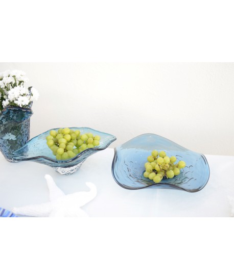 Coupe décorative en verre bleue 30x30x6.5cm