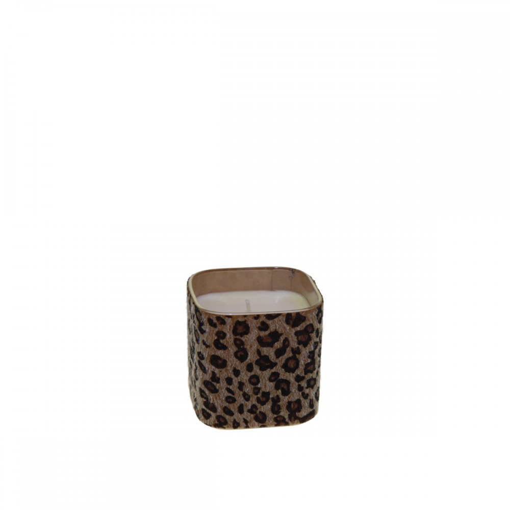 Leopard glass candle 8x8x8cm