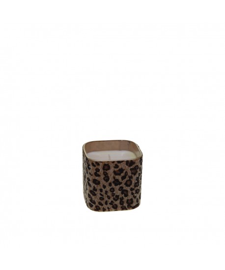 Leopard glass candle 8x8x8cm