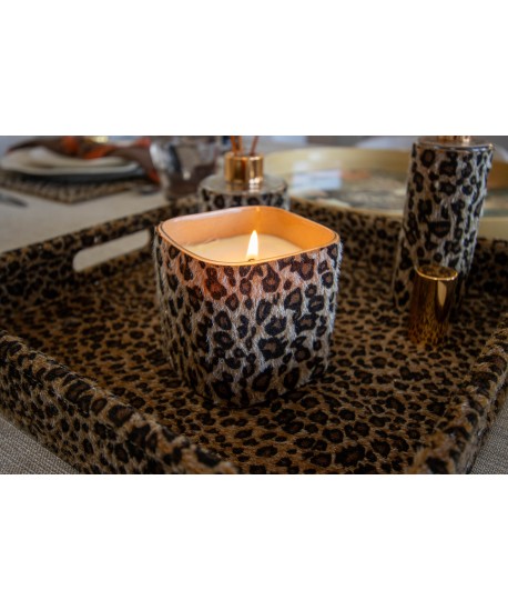 Leopard glass candle 8x8x8cm