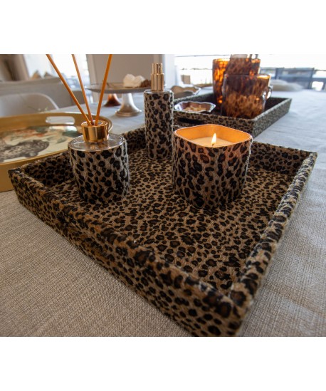 Leopard glass candle 8x8x8cm