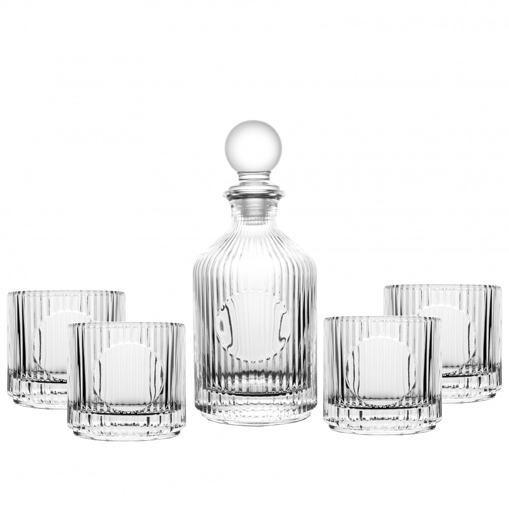 Coffret whisky en verre rayé avec carafe 500ml et 4 verres 330ml