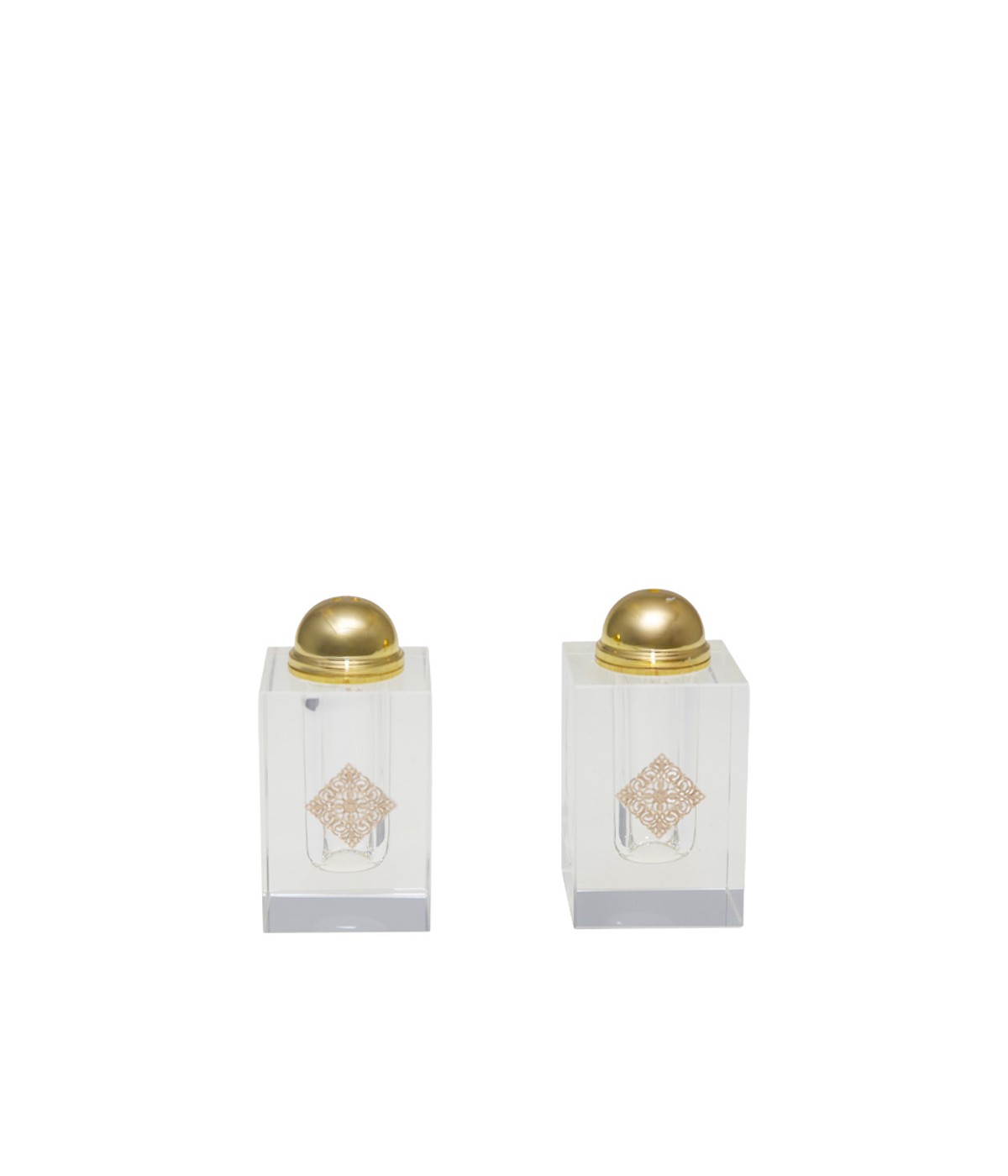 Gilded medallion crystal salt and pepper shakers