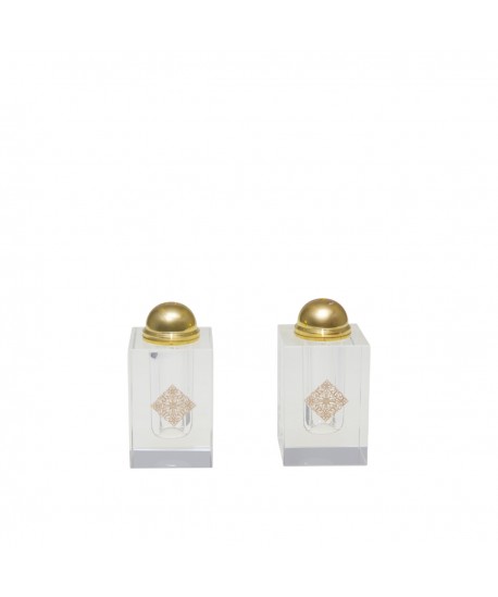 Gilded medallion crystal salt and pepper shakers