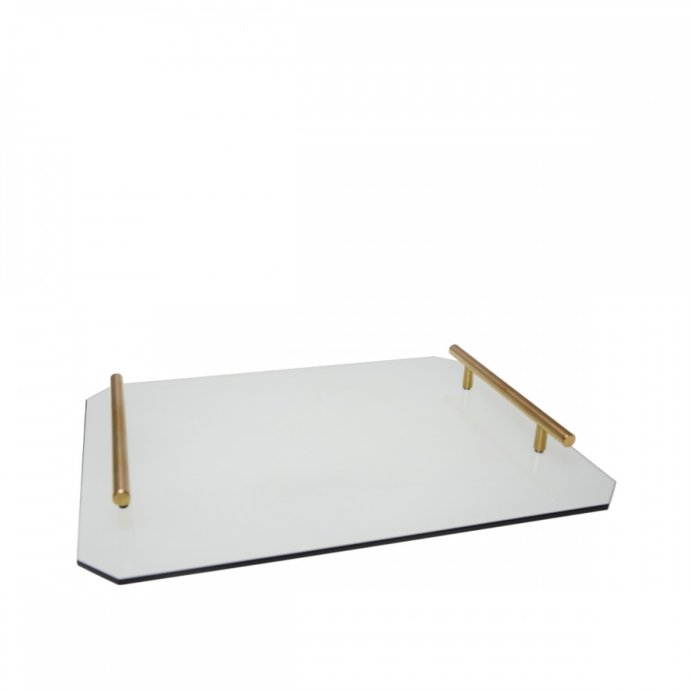 Smoked grey tray with gold handles 40x30x5cm