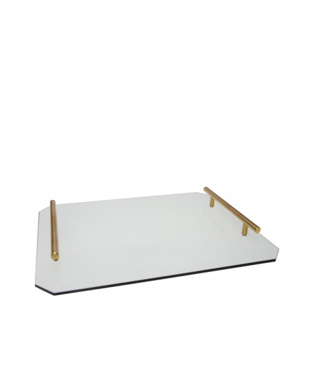 Smoked grey tray with gold handles 40x30x5cm