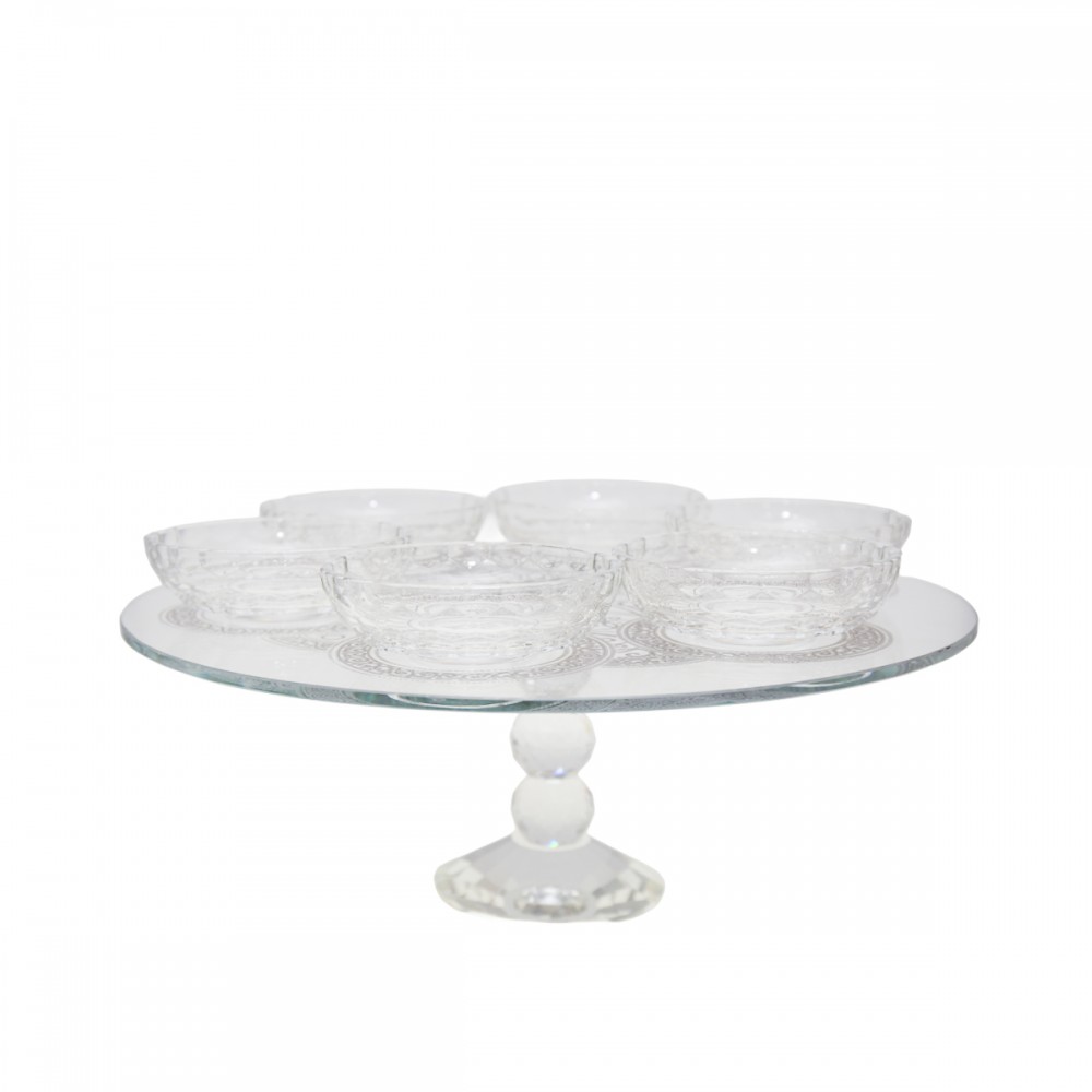 Seder tray on crystal stand 38x38x18cm