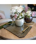 Smoked grey tray with gold handles 40x30x5cm