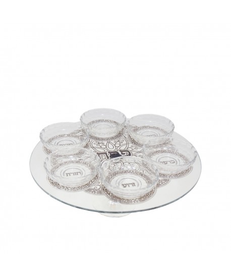 Seder tray on crystal stand 38x38x18cm