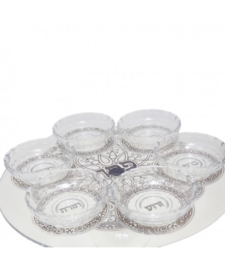 Seder tray on crystal stand 38x38x18cm