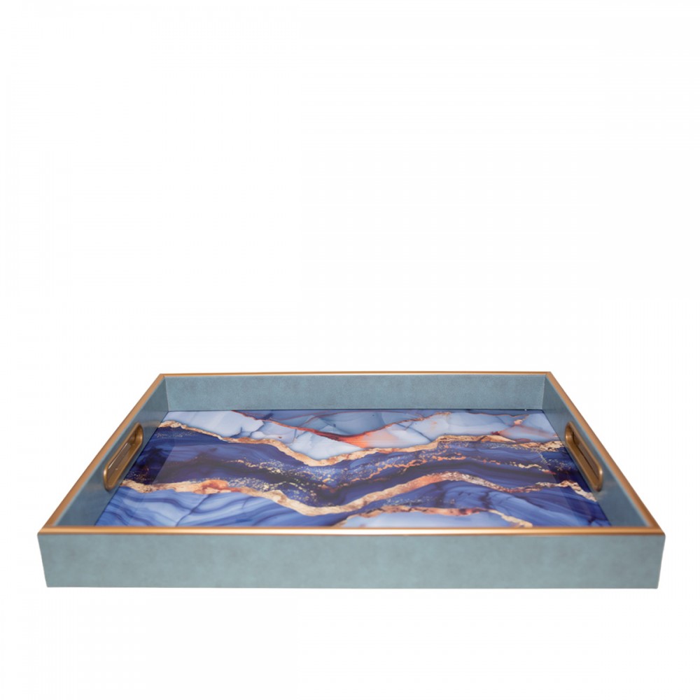 Watercolor blue rectangular tray 40x30x4.5cm