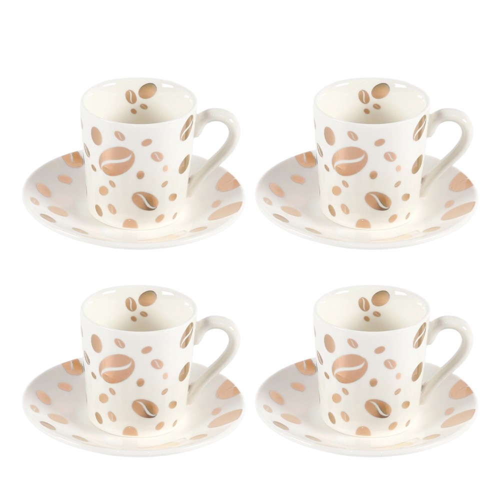 Coffee bean cups and saucers - set of 4