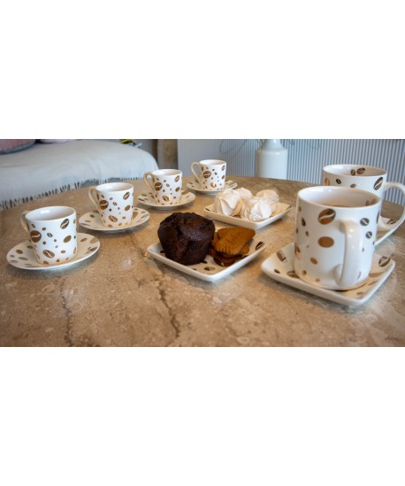 Coffee bean cups and saucers - set of 4