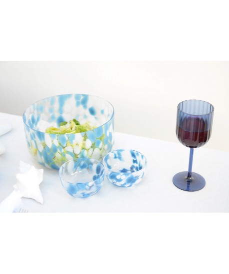 Blue and white glass salad bowl 24.5x24.5x12.5cm