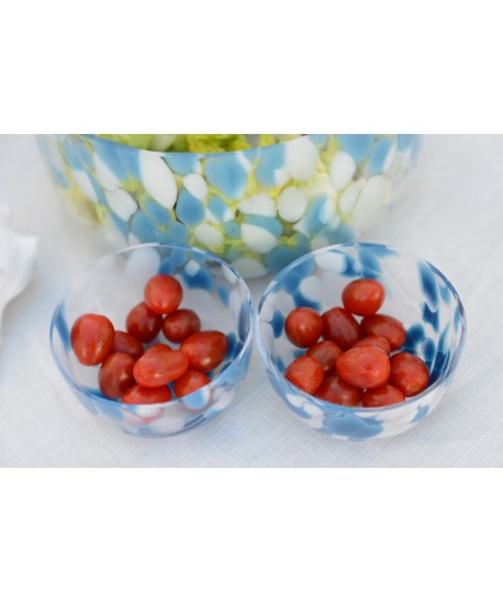 Blue and white glass bowl 11x11x6cm