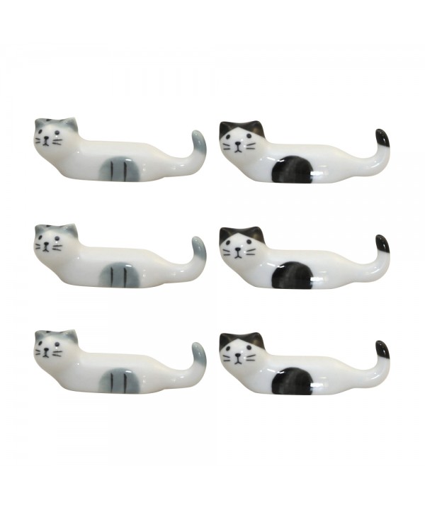 Porte-couteaux chats en porcelaine - lot de 6