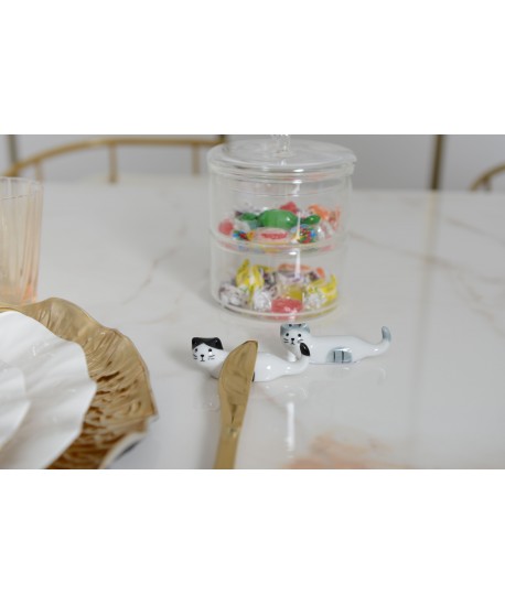 Porcelain cat knife rests - set of 6