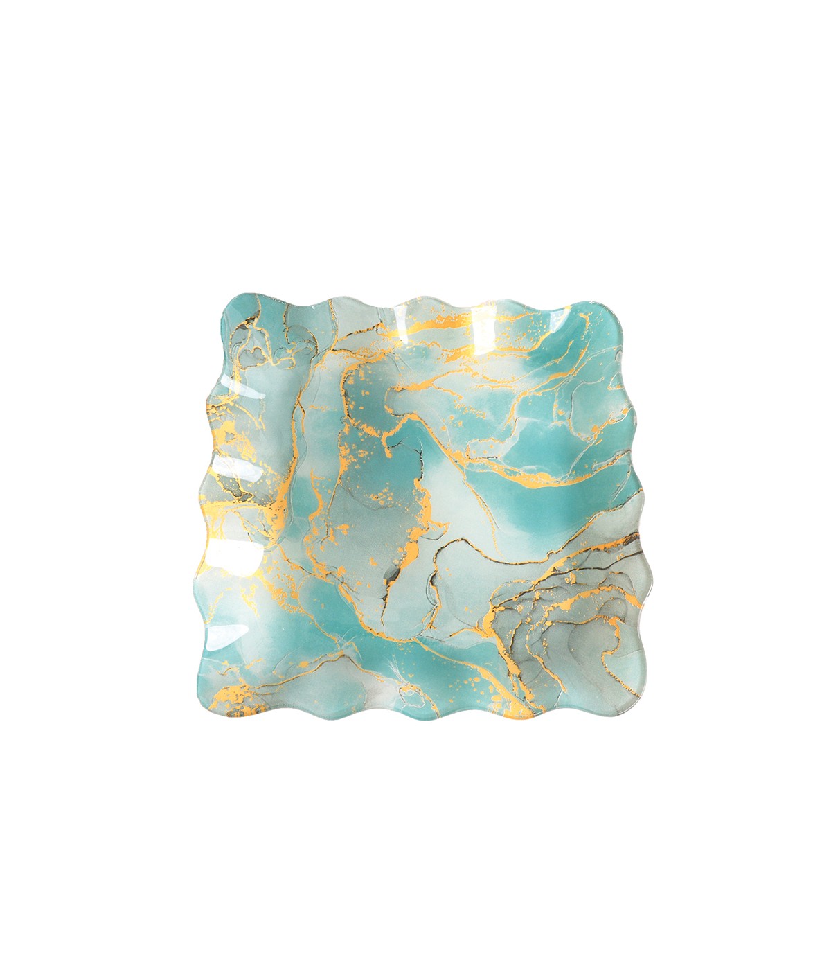 Coupelles océan carrées plates dorées 20cm - lot de 6