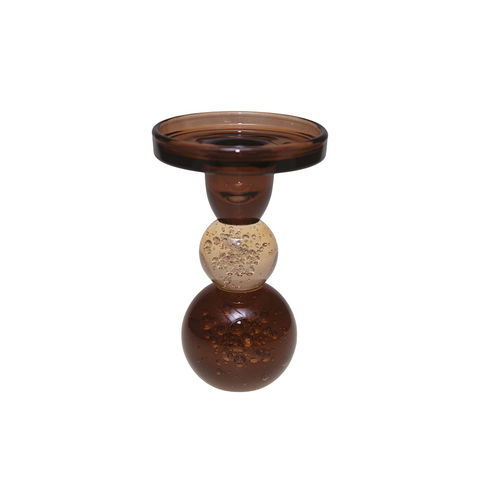 Mocha and amber glass bubble candlestick 8.5x8.5x13cm