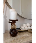 Bougeoir bulles de verre moka et ambre 8.5x8.5x16cm