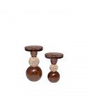 Bougeoir bulles de verre moka et ambre 8.5x8.5x16cm