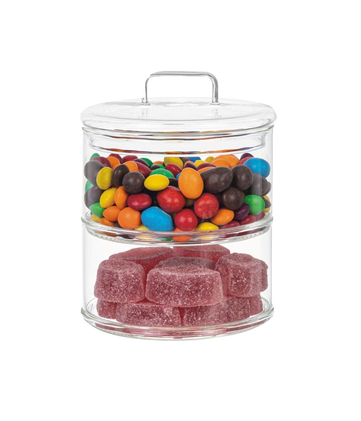 Two-tier stacked glass candy jar