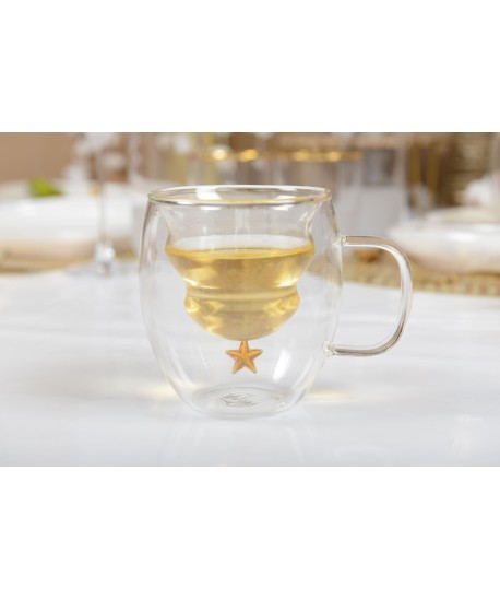 Tasses double paroi étoile dorée 250ml - lot de 2