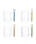 Glass teacups with multicolored spoons - set of 4