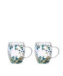 Double-walled teacups blue and white flowers 350ml - set of 2