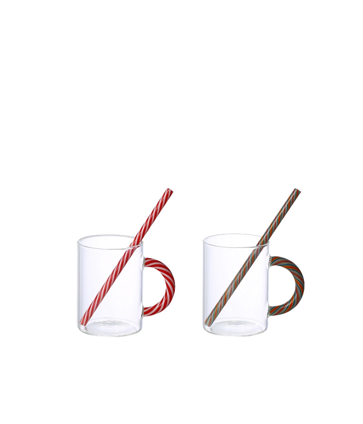 Tasses à thé en verre sucre d'orge vert et rouge - lot de 2