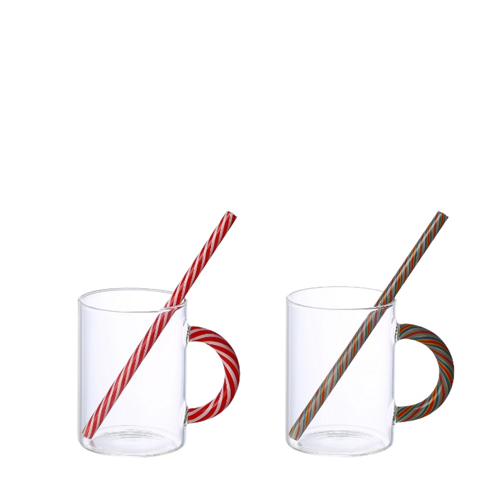 Tasses à thé en verre sucre d'orge vert et rouge - lot de 2