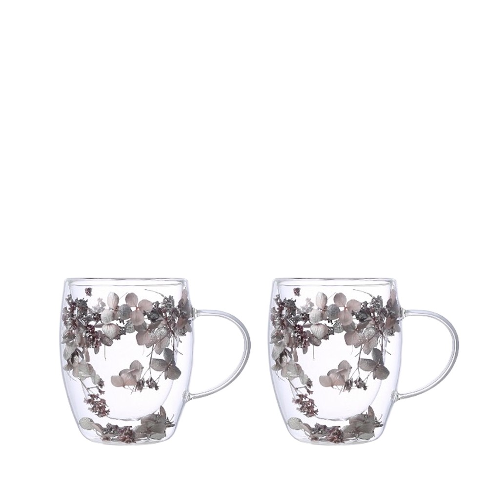 Tasses à thé double paroi fleurs argentées 350ml - lot de 2